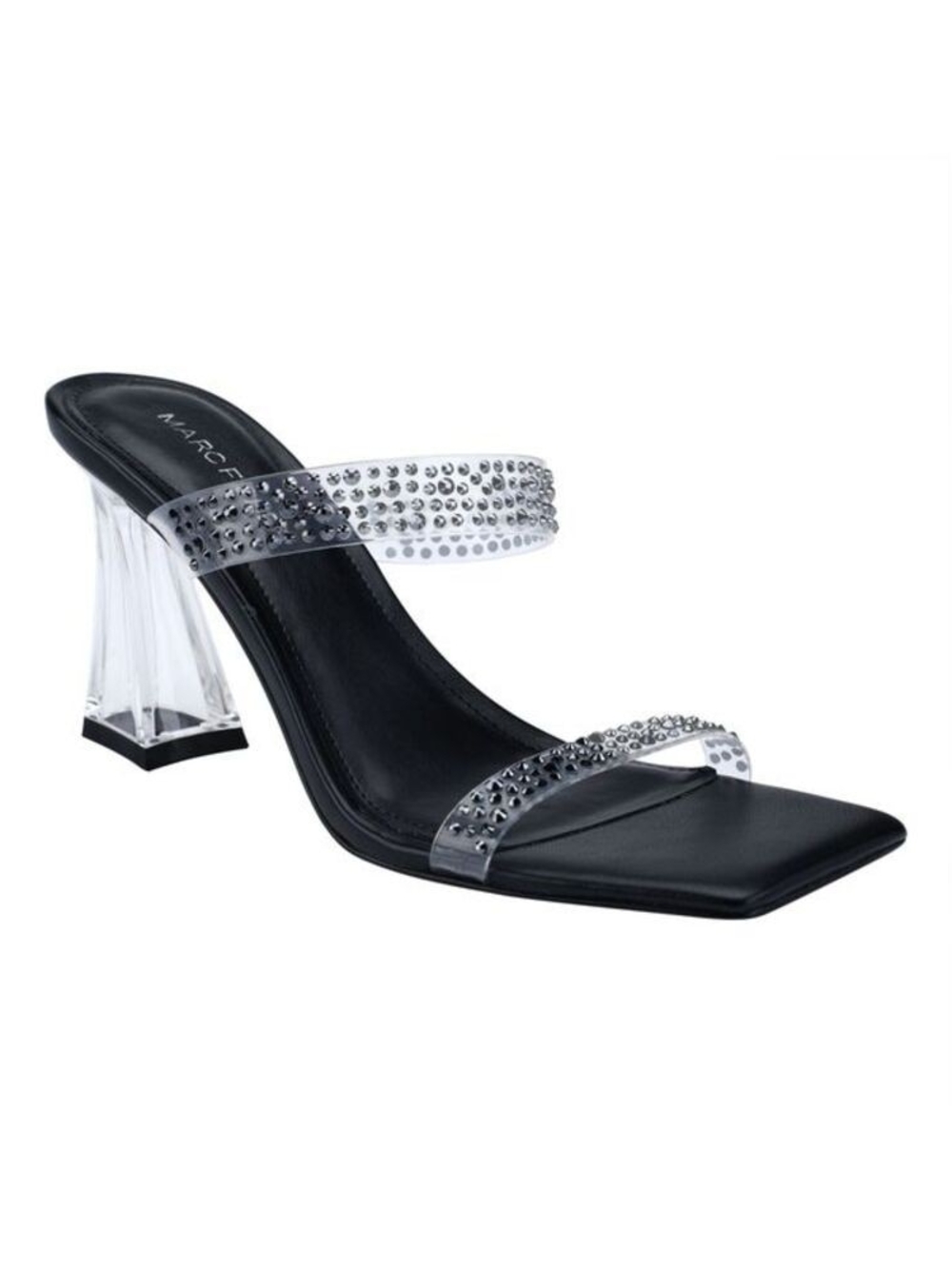 Clear Strap Black Mule Heel with Rhinestone Accents